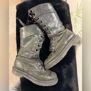 Dr. Martens Black Green Lace-Up Combat Boots fold over